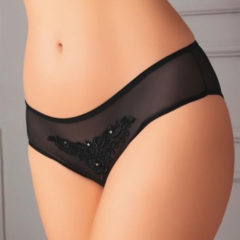 Arias Closet Güpürlü Taşlı Siyah Tül Fantezi Külot