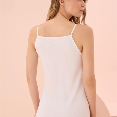 Arias Closet İp Askılı Beyaz Ribana Atlet