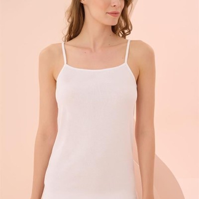 Arias Closet İp Askılı Beyaz Ribana Atlet