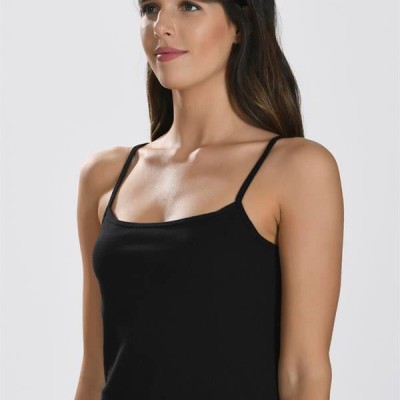 Arias Closet İp Askılı Siyah Ribana Atlet