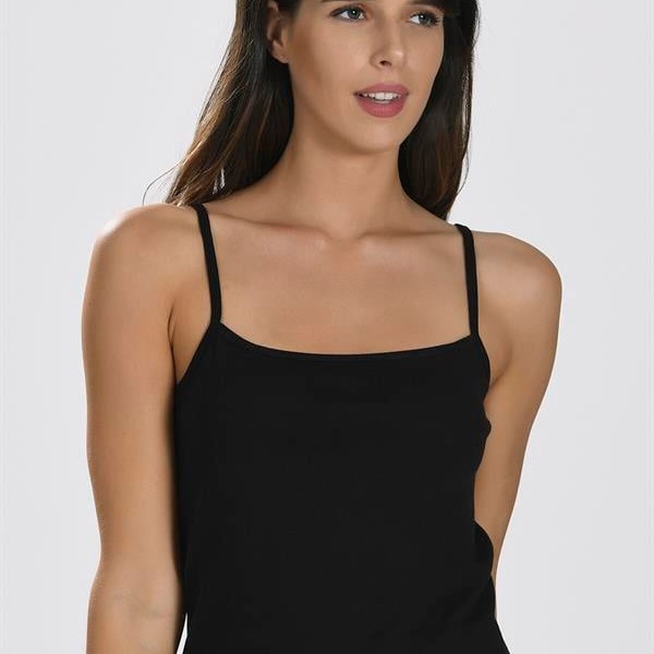 Arias Closet İp Askılı Siyah Ribana Atlet