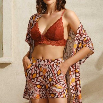 Arias Closet İp Askılı V Yaka Pamuklu Geometrik Yazlık Mini Dantel Detaylı Şort Sabahlık Takımı