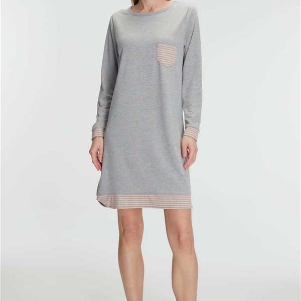 Arias Closet Kadın Pamuklu Uzun Kollu Yumuşak Dokulu Nefes Alabilen Gecelik