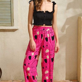 Arias Closet Kalın Askılı Viskon Çiçek Desenli Sırt Aksesuarlı Yazlık Dantel Detaylı Pijama