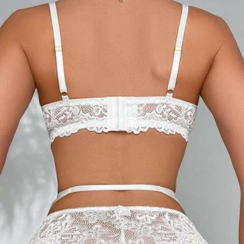 Arias Closet Kalp Aksesuarlı Dantelli Fantezi Beyaz Jartiyer Takım