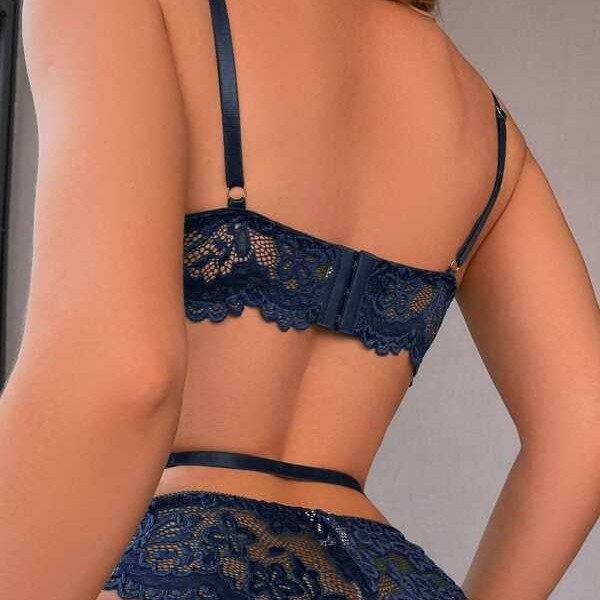 Arias Closet Kalp Aksesuarlı Dantelli Fantezi Mavi Jartiyer Takım