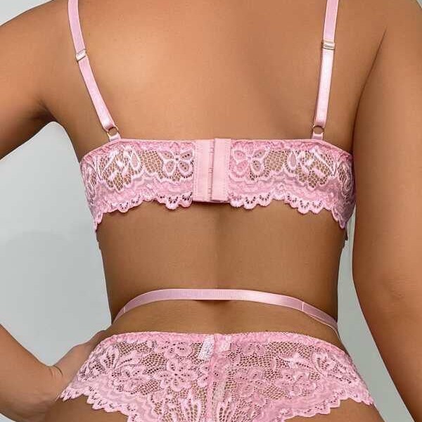 Arias Closet Kalp Aksesuarlı Dantelli Fantezi Pembe Jartiyer Takım