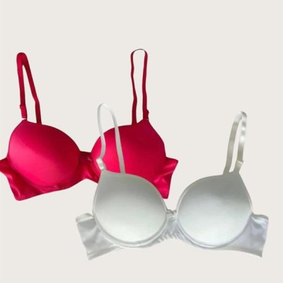 Arias Closet Kırmızı-Beyaz 2'Li Mikro Kumaş Push Up Dolgulu Balenli Günlük Destekli Sütyen