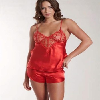 Arias Closet Kırmızı Dantel Detaylı İnce Askılı Saten Şortlu Takım