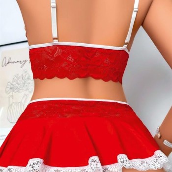 Arias Closet Kırmızı Dantel İşlemeli Büstiyerli Etekli Fantezi Kostüm