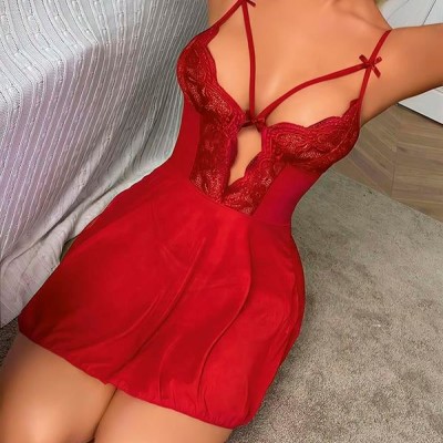 Arias Closet Kırmızı Dantel İşlemeli Göğüs İp Detaylı Fantezi Tül Gecelik Takımı