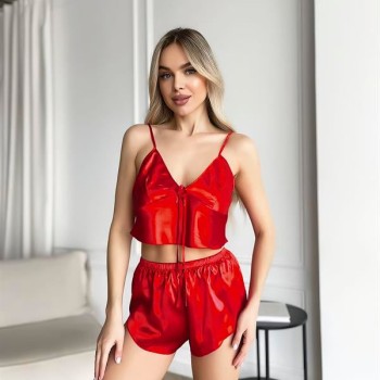 Arias Closet Kırmızı İnce Askılı Saten Şortlu Takım