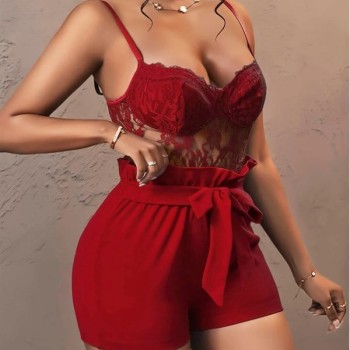 Arias Closet Kırmızı Kuşak Ve Dantel Detaylı Fantezi Elbise