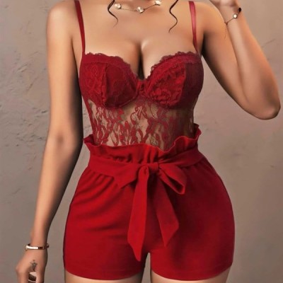 Arias Closet Kırmızı Kuşak Ve Dantel Detaylı Fantezi Elbise