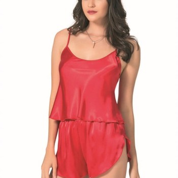 Arias Closet Kırmızı Saten Babydoll Şort Takımı