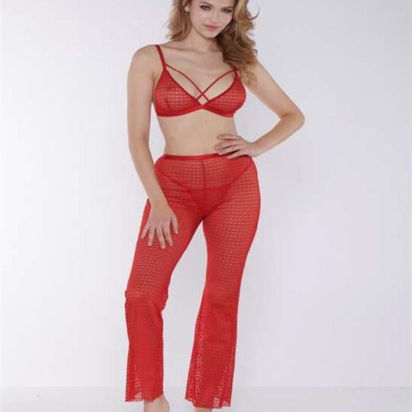Arias Closet Kırmızı Transparan Fantezi Sütyen Pijama Takımı