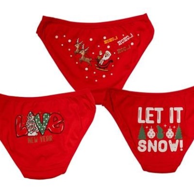 Arias Closet Kırmızı Yılbaşı Desenli 3'Lü Pamuklu Külot Takımı