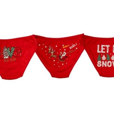 Arias Closet Kırmızı Yılbaşı Desenli 3'Lü Pamuklu Külot Takımı