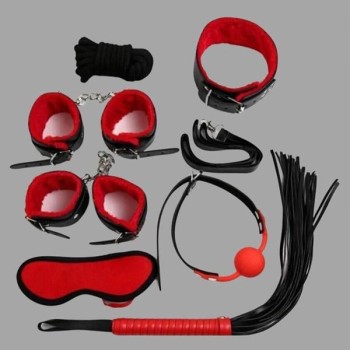 Arias Closet Kırmızı/Siyah İçi Tüylü Deri 7'Li Harness Set
