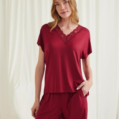 Arias Closet Kısa Kollu Dantelli V Yaka Şort Pijama Takımı