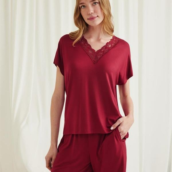 Arias Closet Kısa Kollu Dantelli V Yaka Şort Pijama Takımı