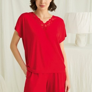 Arias Closet Kısa Kollu Dantelli V Yaka Şort Pijama Takımı
