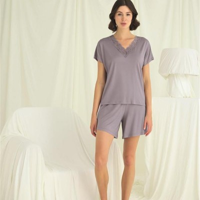 Arias Closet Kısa Kollu Dantelli V Yaka Şort Takımı