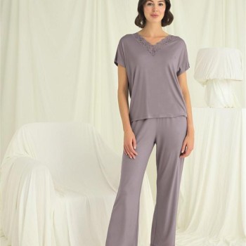 Arias Closet Kısa Kollu V Yakalı Dantelli Pijama Takımı