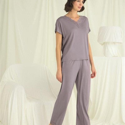 Arias Closet Kısa Kollu V Yakalı Dantelli Pijama Takımı