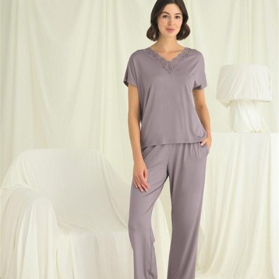 Arias Closet Kısa Kollu V Yakalı Dantelli Pijama Takımı