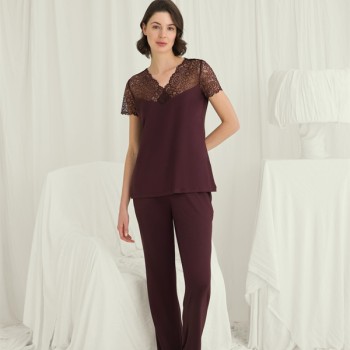 Arias Closet Kısa Kollu Ve Dantelli V Yaka Pijama Takımı