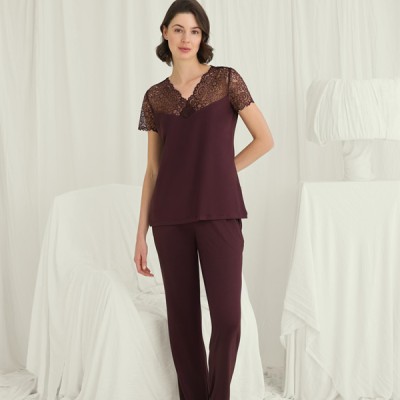 Arias Closet Kısa Kollu Ve Dantelli V Yaka Pijama Takımı