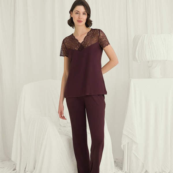 Arias Closet Kısa Kollu Ve Dantelli V Yaka Pijama Takımı