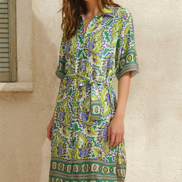 Arias Closet Kısa Yarım Kol V Yaka Kadın Viskon Çiçek Desenli Yazlık Uzun Elbise