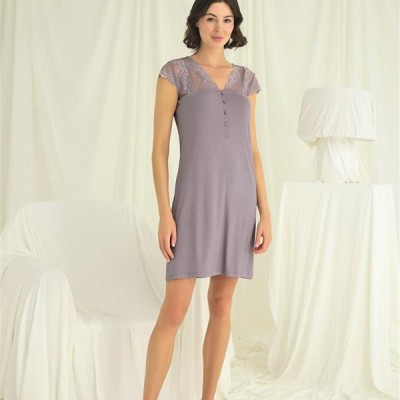 Arias Closet Kolu Omzu Ve Yakası Dantelli Önü Düğmeli Gecelik