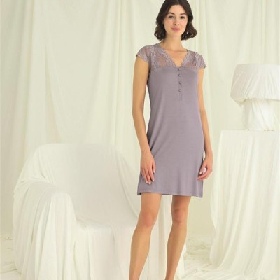 Arias Closet Kolu Omzu Ve Yakası Dantelli Önü Düğmeli Gecelik