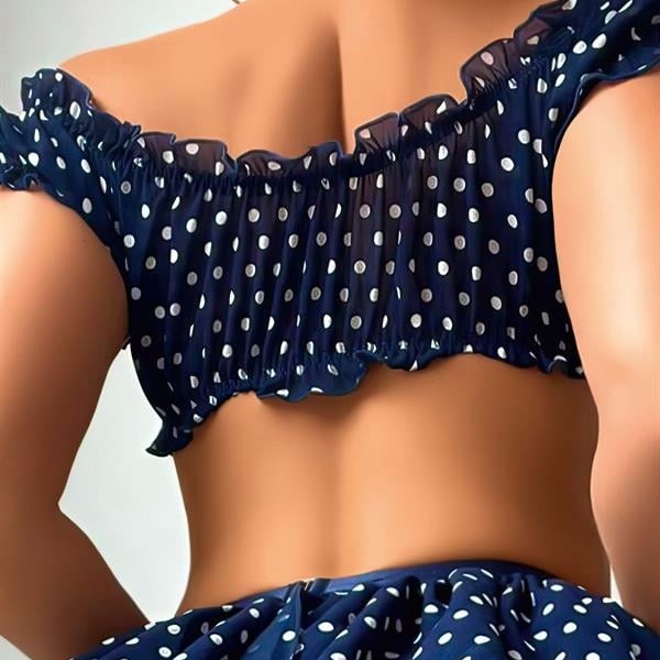 Arias Closet Lacivert Fırfır Etekli Puantiyeli Jartiyerli Fantezi Kostüm