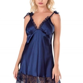 Arias Closet Lacivert Kısa Saten Gecelik 8121