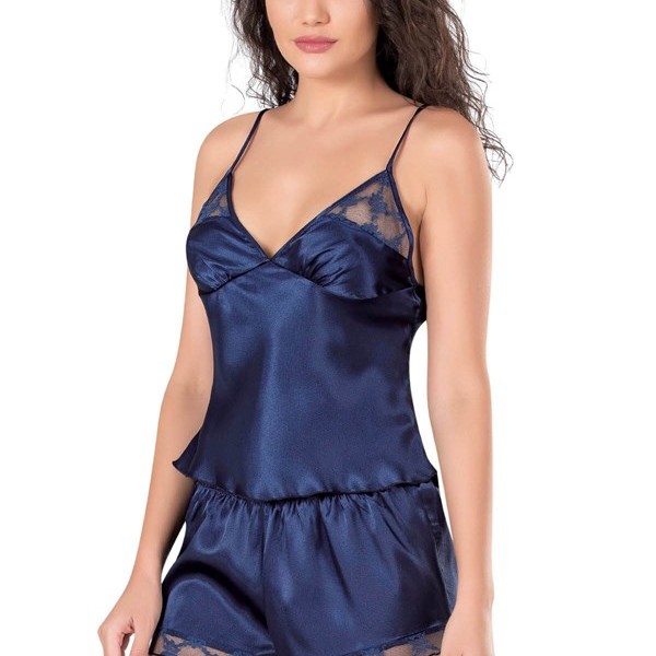 Arias Closet Lacivert Saten Babydoll Şort Takımı