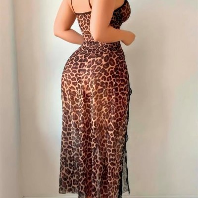 Arias Closet Leopar Desenli Yırtmaçlı Fantezi Uzun Gecelik