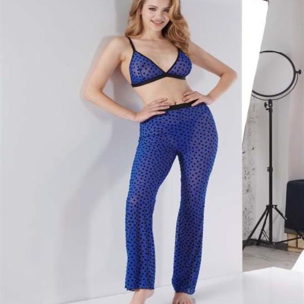 Arias Closet Mavi Transparan Fantezi Sütyen Pijama Takımı
