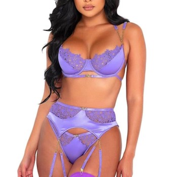 Arias Closet Mor Dantel İşlemeli Zincir Detaylı Fantezi Jartiyer Takımı