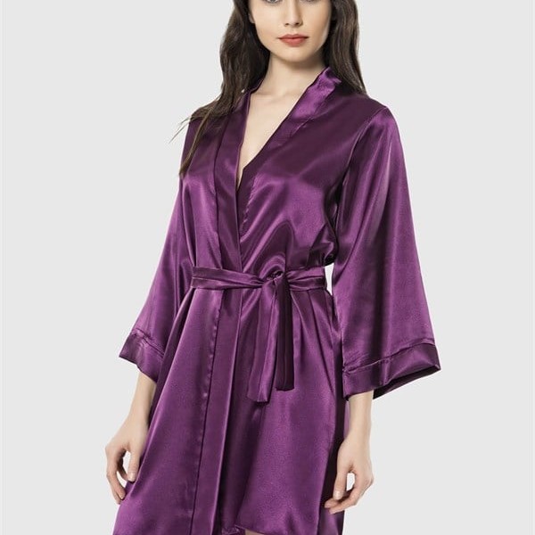 Arias Closet Mor Kısa Saten Sabahlık
