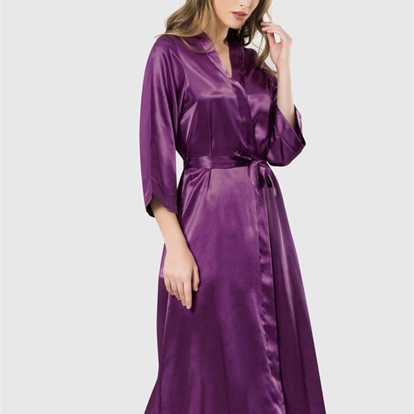 Arias Closet Mor Uzun Saten Sabahlık