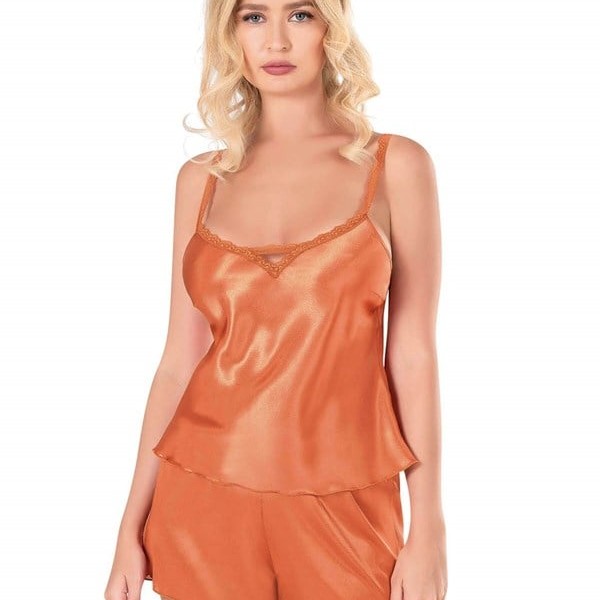 Arias Closet Oranj Saten Babydoll Şort Takımı