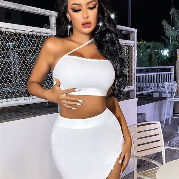 Arias Closet Özel Tasarım Beyaz Etekli Fantezi Mini Club Elbisesi