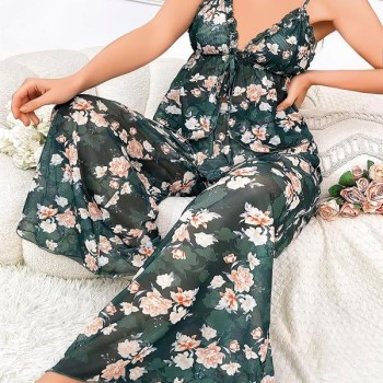 Arias Closet Özel Tasarım Büyük Beden Çiçek Desenli Bol Kesim 2'Li Pijama Takımı