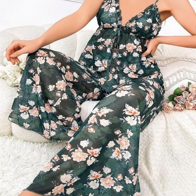 Arias Closet Özel Tasarım Büyük Beden Çiçek Desenli Bol Kesim 2'Li Pijama Takımı