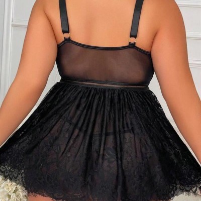 Arias Closet Özel Tasarım Büyük Beden Fantezi Zincir Detaylı Dantelli Gecelik