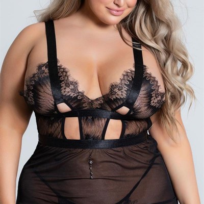 Arias Closet Özel Tasarım Büyük Beden Göğüs Altı Şeritli Askılı Fantezi Gecelik